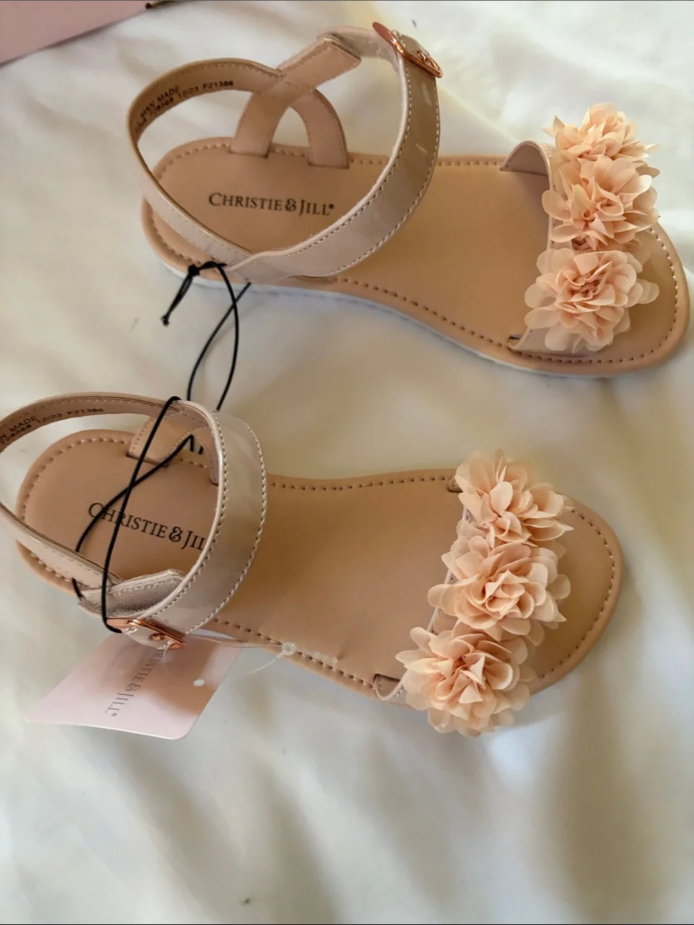 Christie & Jill Girls' Peach Floral Ankle-Strap Sandals